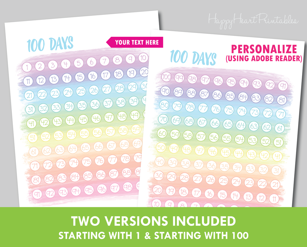 100 Day Chart.pdf 100 Day Countdown - Printable 100 Days Chart – Happy Heart Printables