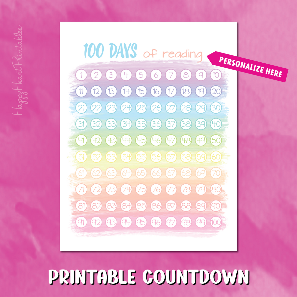 100 Day Chart.pdf 100 Day Countdown - Printable 100 Days Chart – Happy Heart Printables