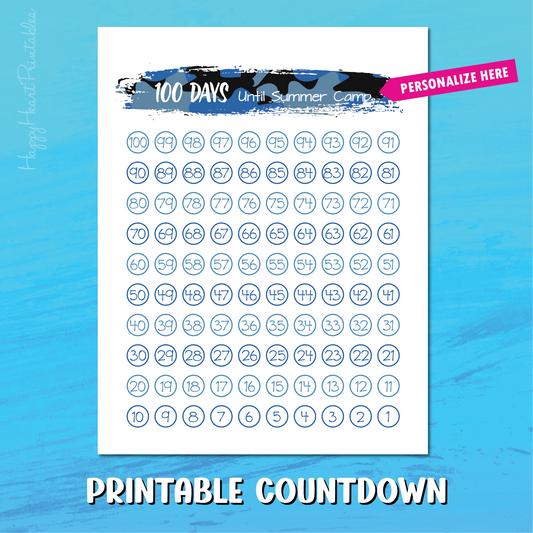 100 Day Countdown - Printable 100 Days Chart