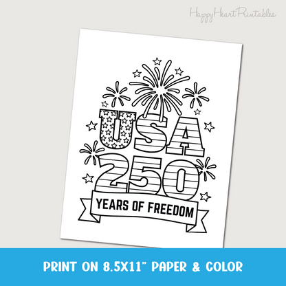 4th of July Coloring Page - 250 Years