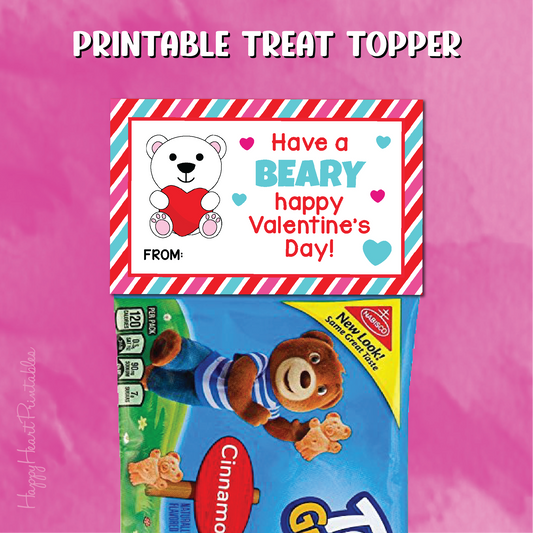 Bear  Valentine Printable Treat Topper
