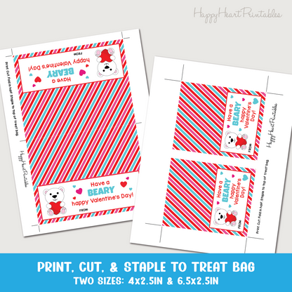 Bear  Valentine Printable Treat Topper