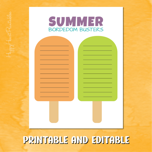 Printable Popsicle Boredom Busters List