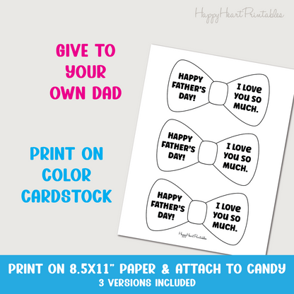 Father's Day Printable Bow Tie Gift Tag for Candy