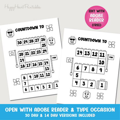 Printable Building Block Countdown For Vacation or Travel