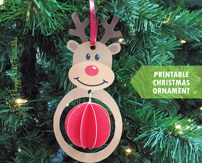 Printable Reindeer Christmas Ornament