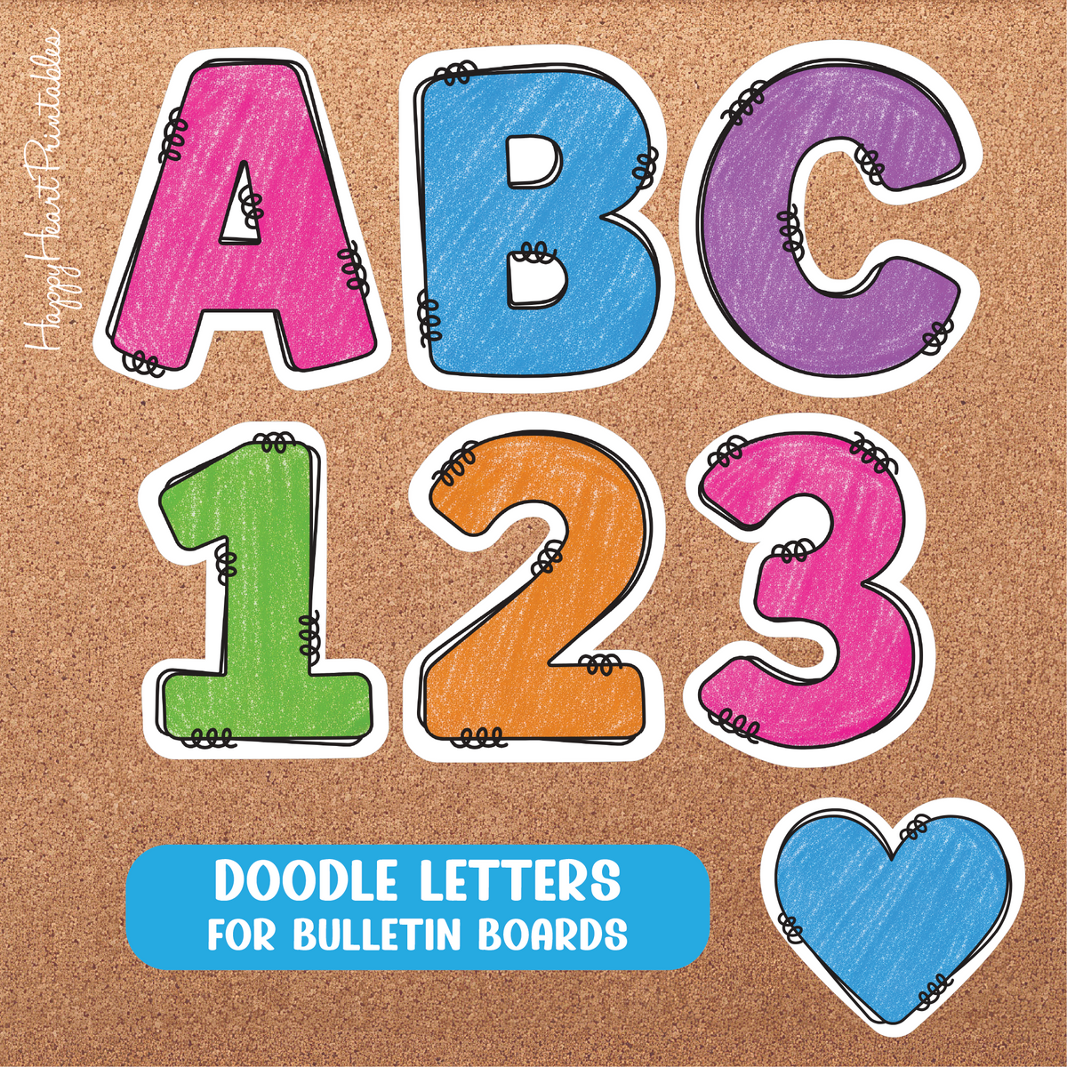 Crayon Doodle Letter & Number Set With Outlines for Bulletin Board