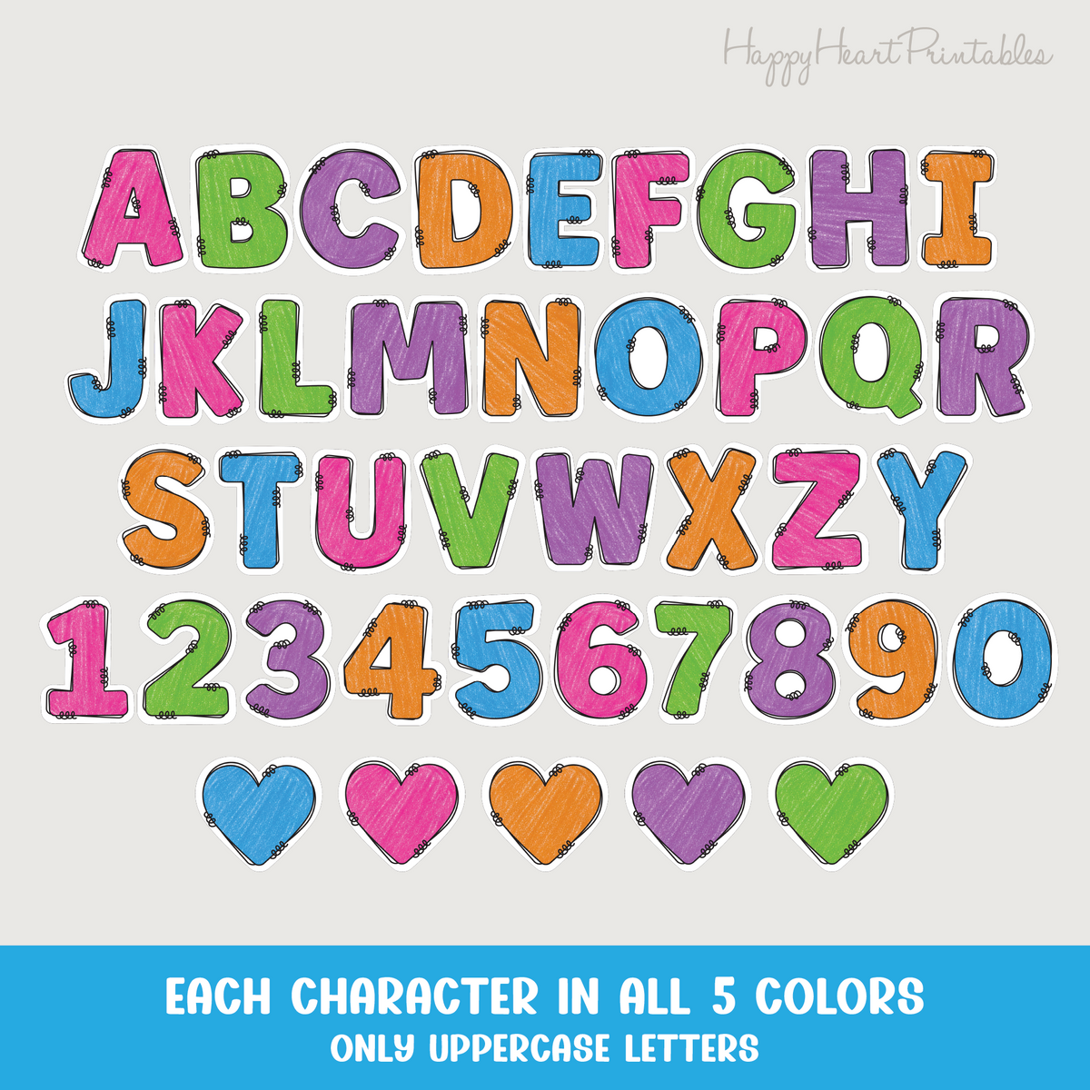 Crayon Doodle Letter & Number Set With Outlines for Bulletin Board