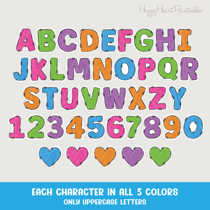 Crayon Doodle Letter & Number Set With Outlines for Bulletin Board