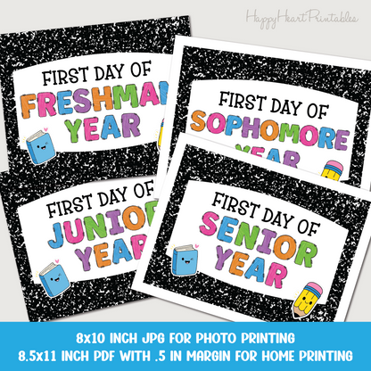 First Day of High School Printable Sign - Freshman, Sophomore, Junior, and Senior