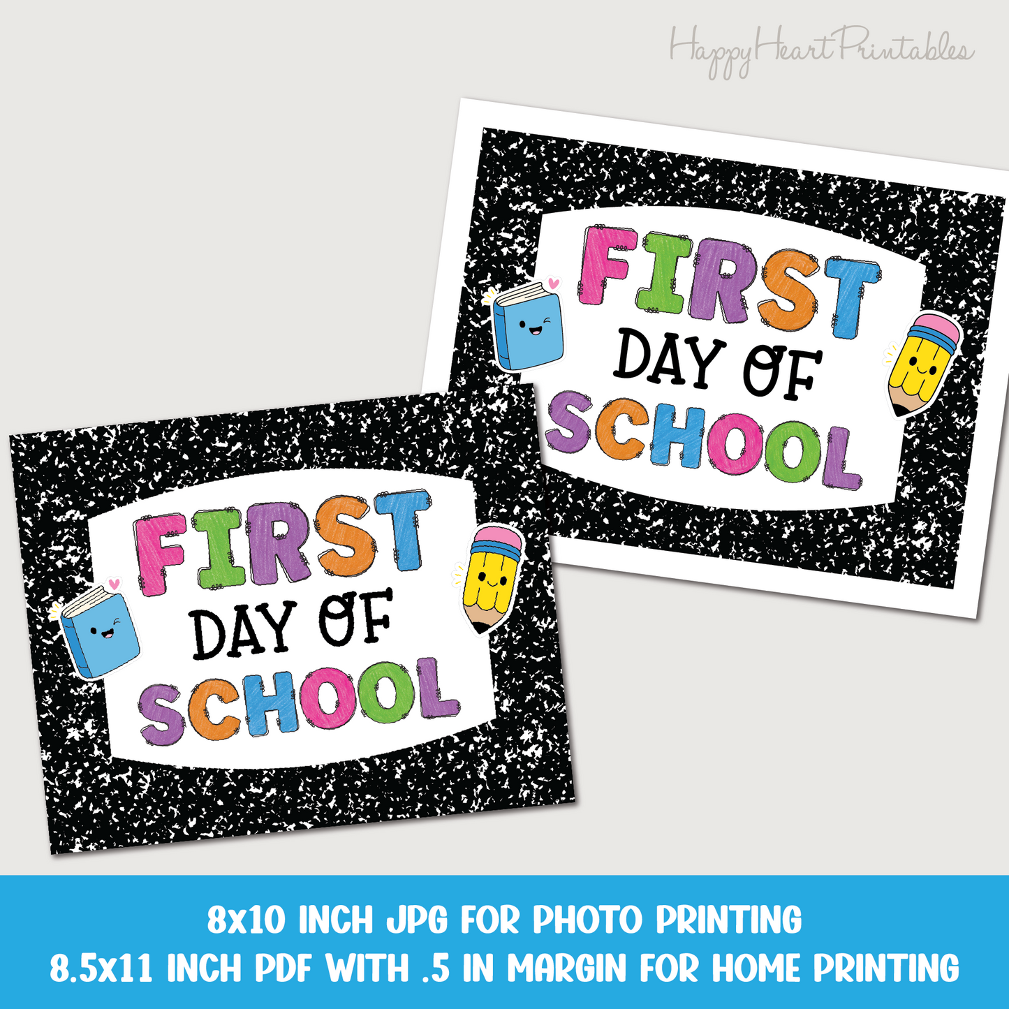 First Day of School Printable Sign - Composition Notebook - Doodle Font