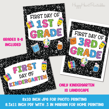First Day of School Printable Sign - Grades K-6