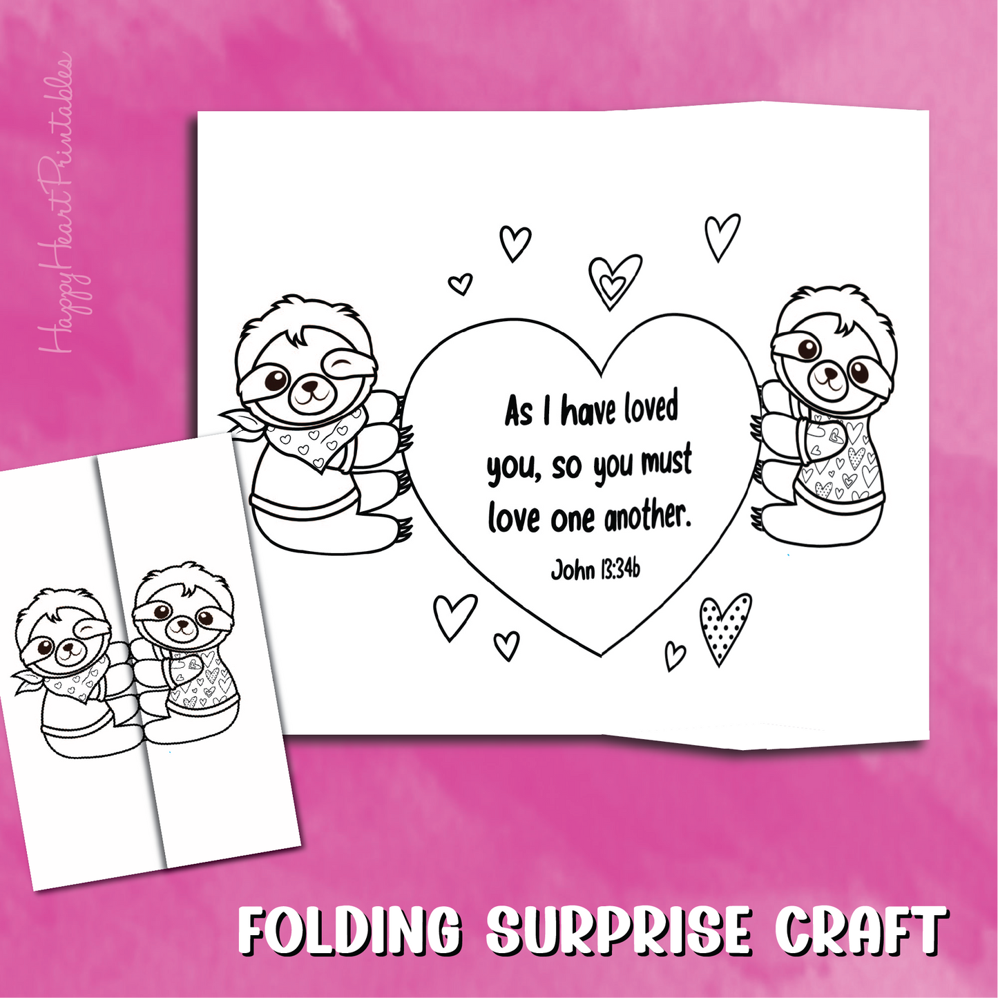 Sloth Valentine's Day Folding Surprise Printable With Bible Verse