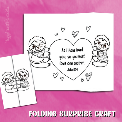Sloth Valentine's Day Folding Surprise Printable With Bible Verse