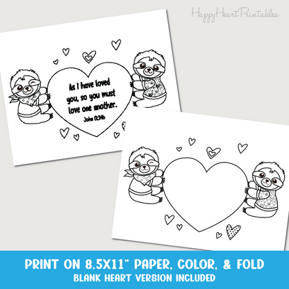 Sloth Valentine's Day Folding Surprise Printable With Bible Verse