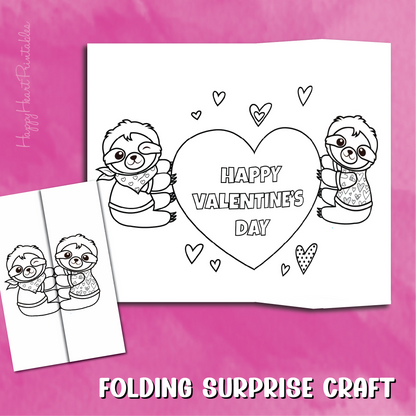 Sloth Valentine's Day Folding Surprise Printable