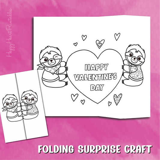 Sloth Valentine's Day Folding Surprise Printable