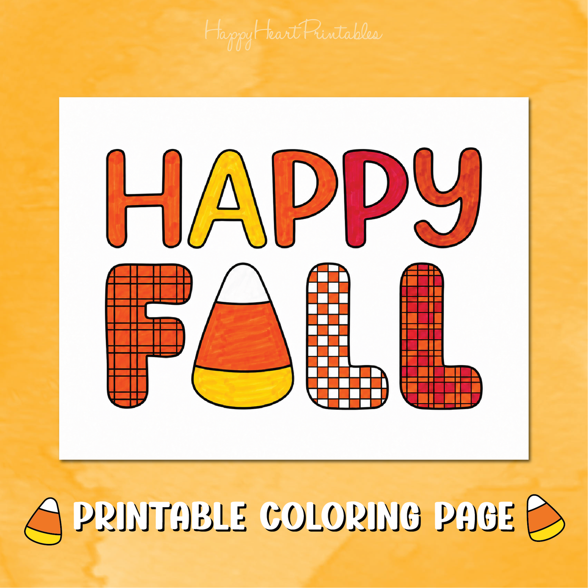 Happy Fall Candy Corn Coloring Page