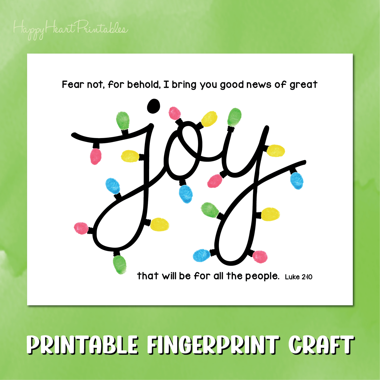 Fingerprint Christmas Lights Printable Craft - JOY