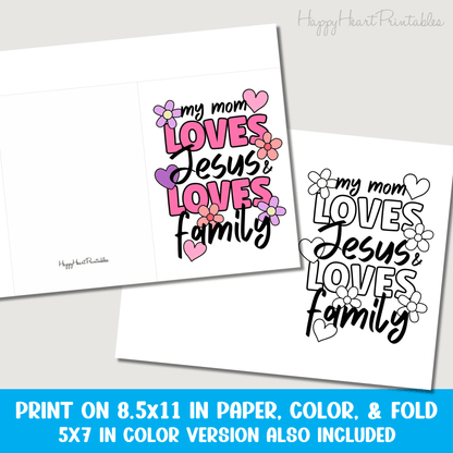 Mom Loves Jesus Printable Mother's Day Coloring Card