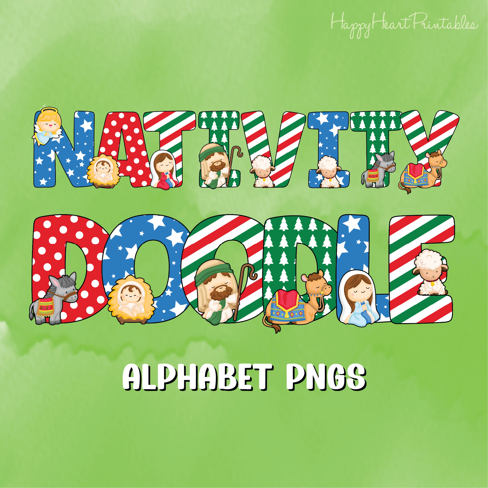 Nativity Doodle Christmas Alphabet Letters – Happy Heart Printables