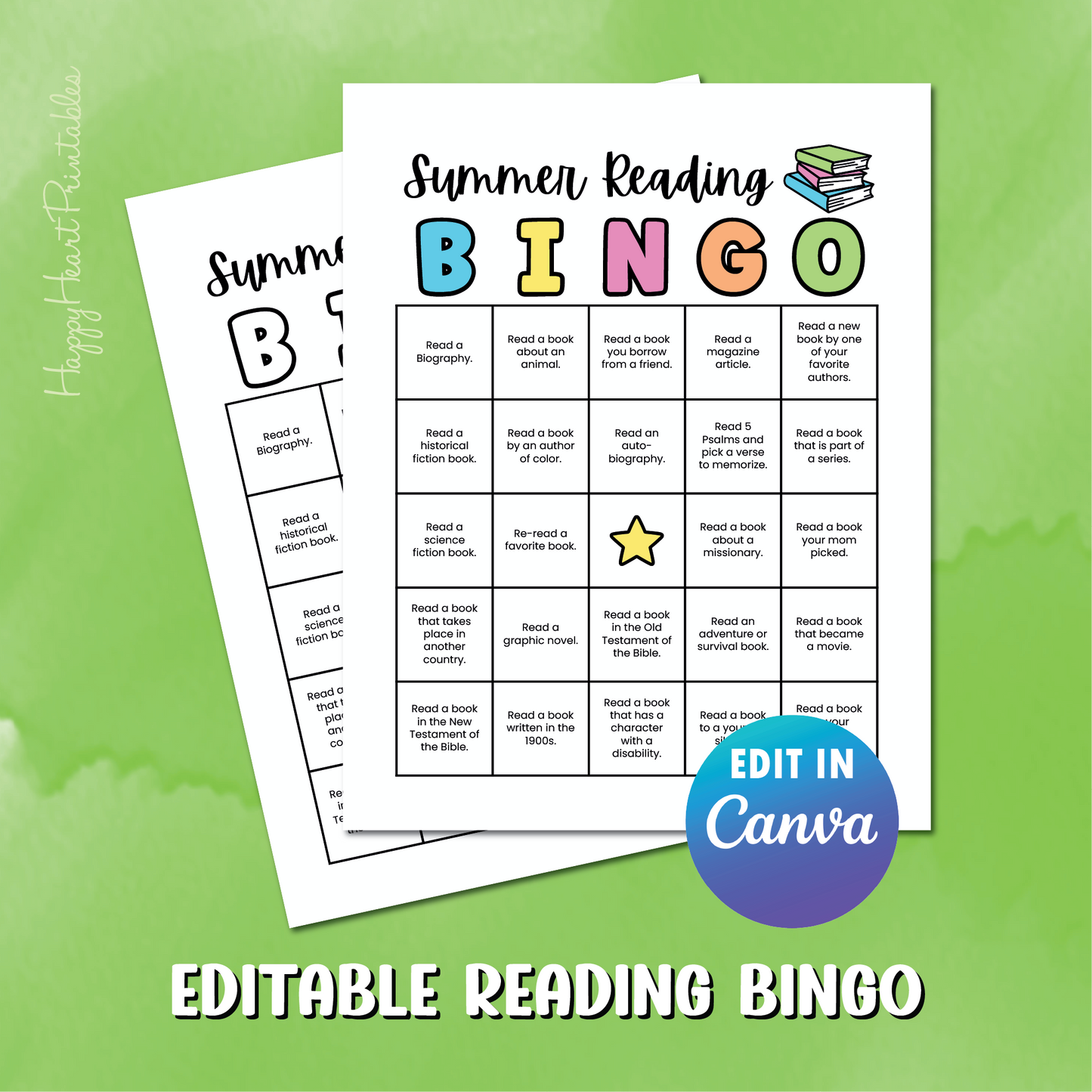 Christian Summer Reading Editable BINGO Chart