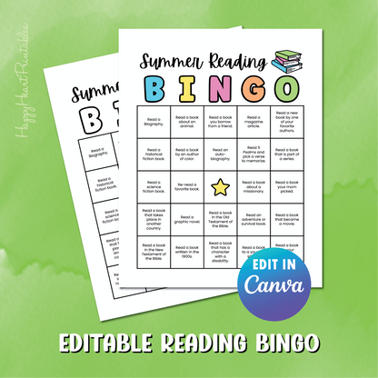 Christian Summer Reading Editable BINGO Chart