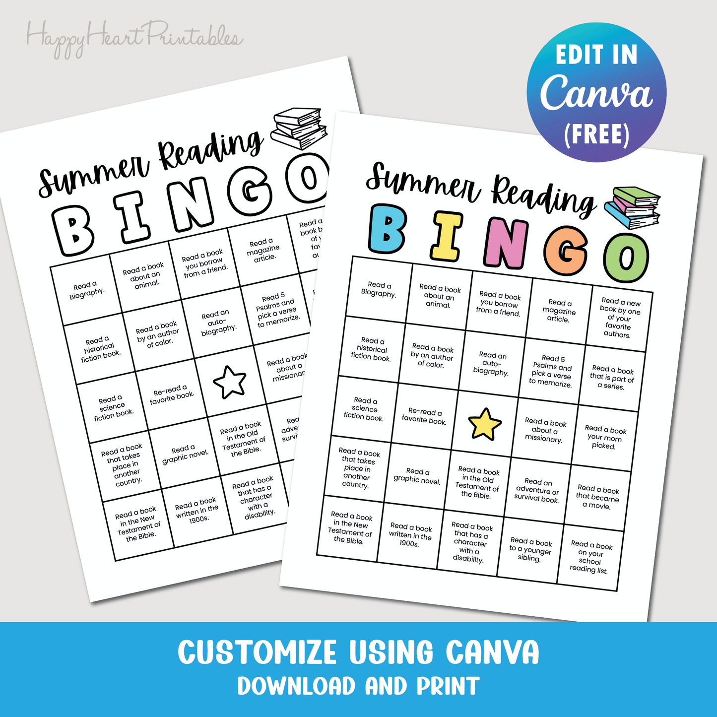 Christian Summer Reading Editable BINGO Chart