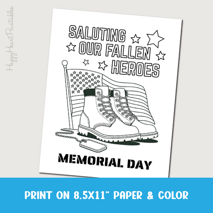 Memorial Day Coloring Page - Salute Our Fallen Heroes