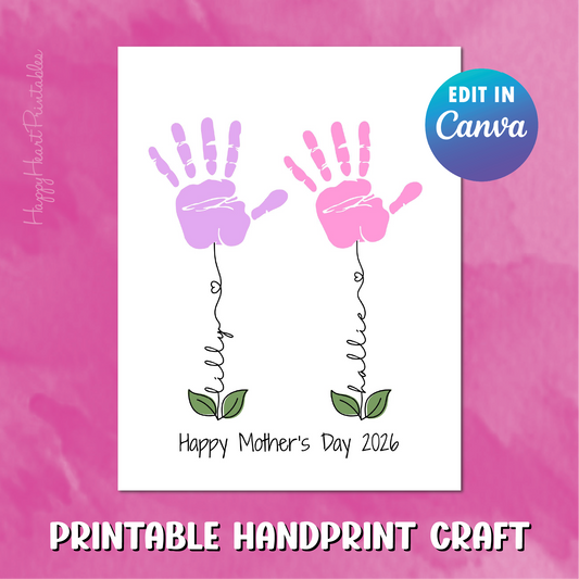 Name Stem Flower Handprint Mother's Day Craft Template