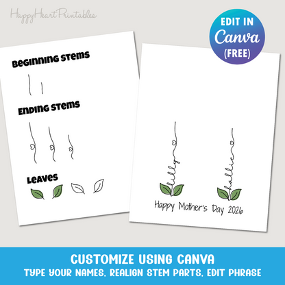 Name Stem Flower Handprint Mother's Day Craft Template