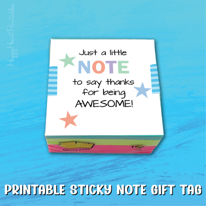 Thank You Gift Tag - Printable Sticky Note Tag