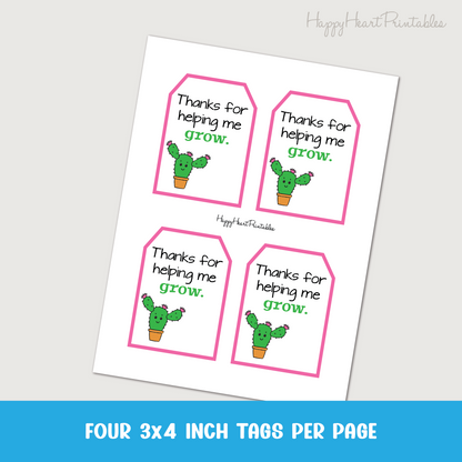 Teacher Appreciation Gift Tag - Printable Cactus Gift Tag