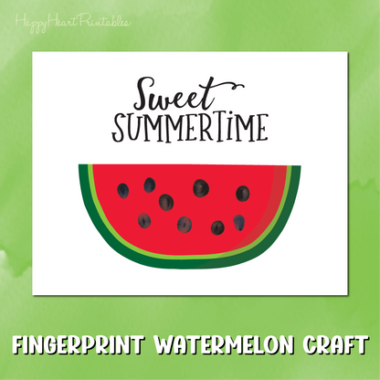 Fingerprint Watermelon Art - Watermelon Finger Print Printable Template - Fingerprint Summer Art